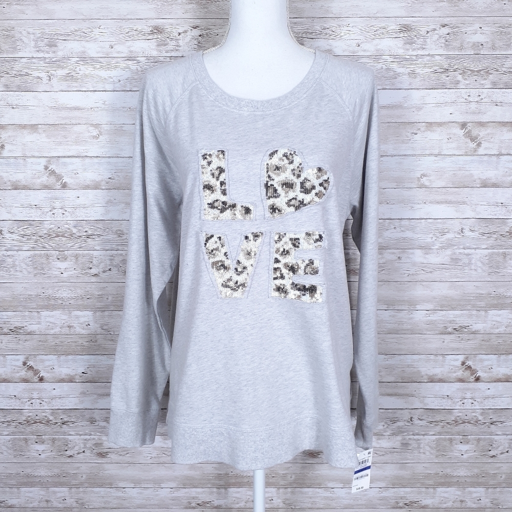 Style & Co Sweatshirt XL Love Animal Print Sequins 755